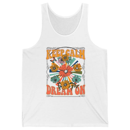 Retro Floral Rainbow Keep Calm Dream On Peace Hippie Girl Unisex Jersey Tank