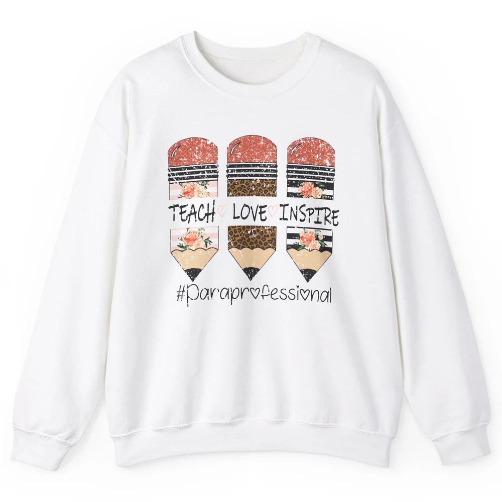 Retro Floral Leopard Teach Love Inspire Paraprofessional Unisex Crewneck Sweatshirt