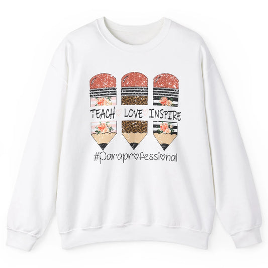 Retro Floral Leopard Teach Love Inspire Paraprofessional Unisex Crewneck Sweatshirt