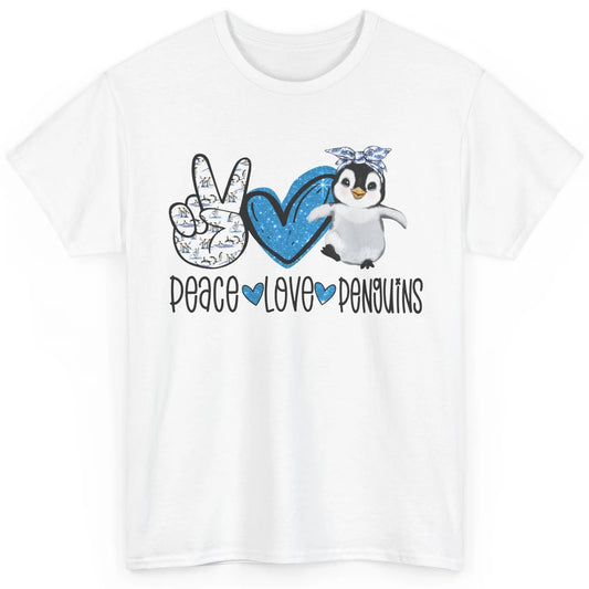 Peace Love Penguins With Headband Baby Penguins Lovers Gift Classic Unisex T-Shirt