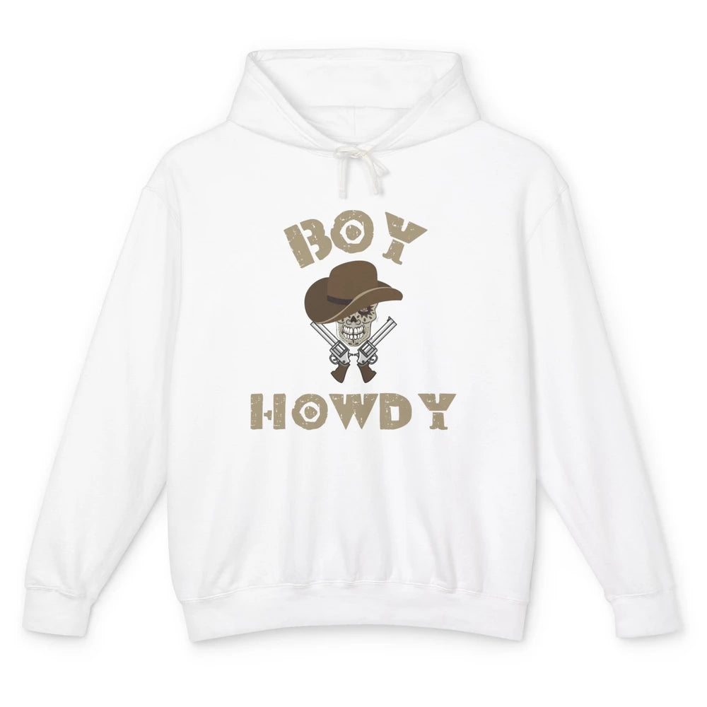 Retro Boy Howdy Rodeo Cowboy Skull Vintage Western Country Unisex Lightweight Hoodie
