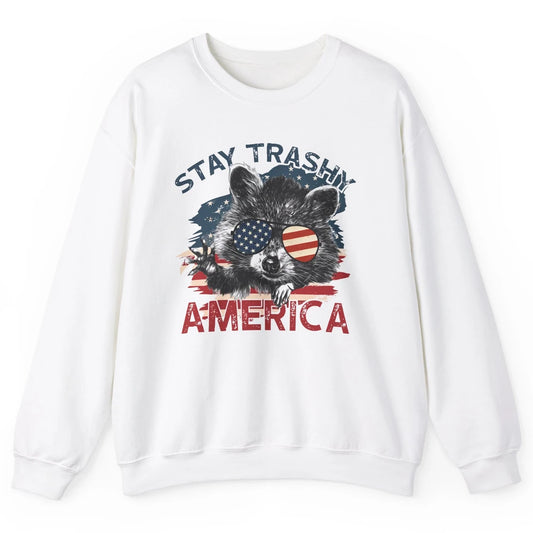 Raccoon US Flag Glasses Stay Trashy America Patriot Racoon Unisex Crewneck Sweatshirt