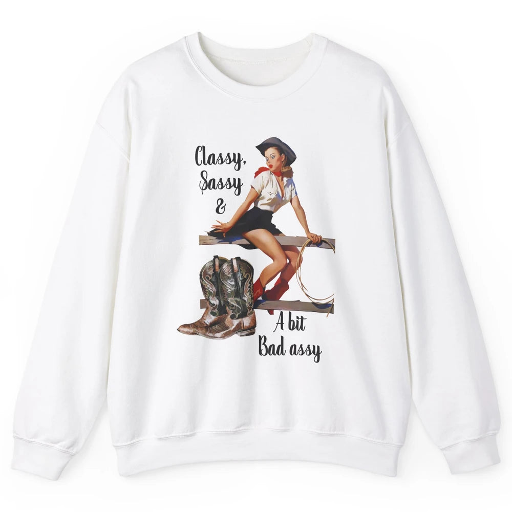 Retro Cowgirl Boots Classy Sassy Western Country Cowboy Gift Unisex Crewneck Sweatshirt