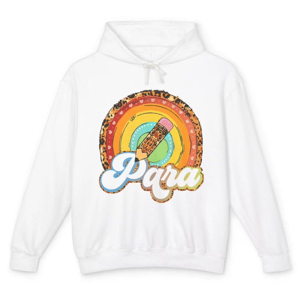 Retro Leopard Rainbow Paraprofessional Teacher Para Squad Unisex Lightweight Hoodie