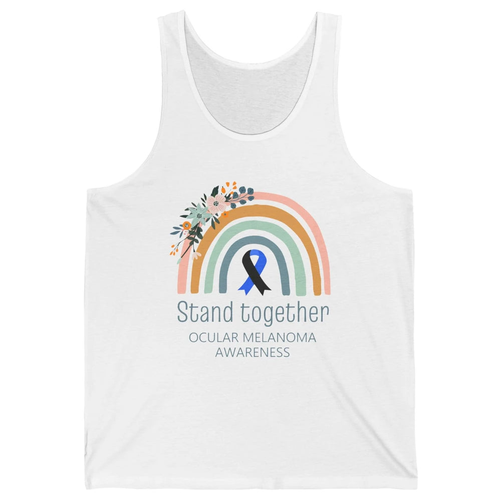 Ocular Melanoma Awareness Rainbow Floral Black Blue Ribbon Unisex Jersey Tank