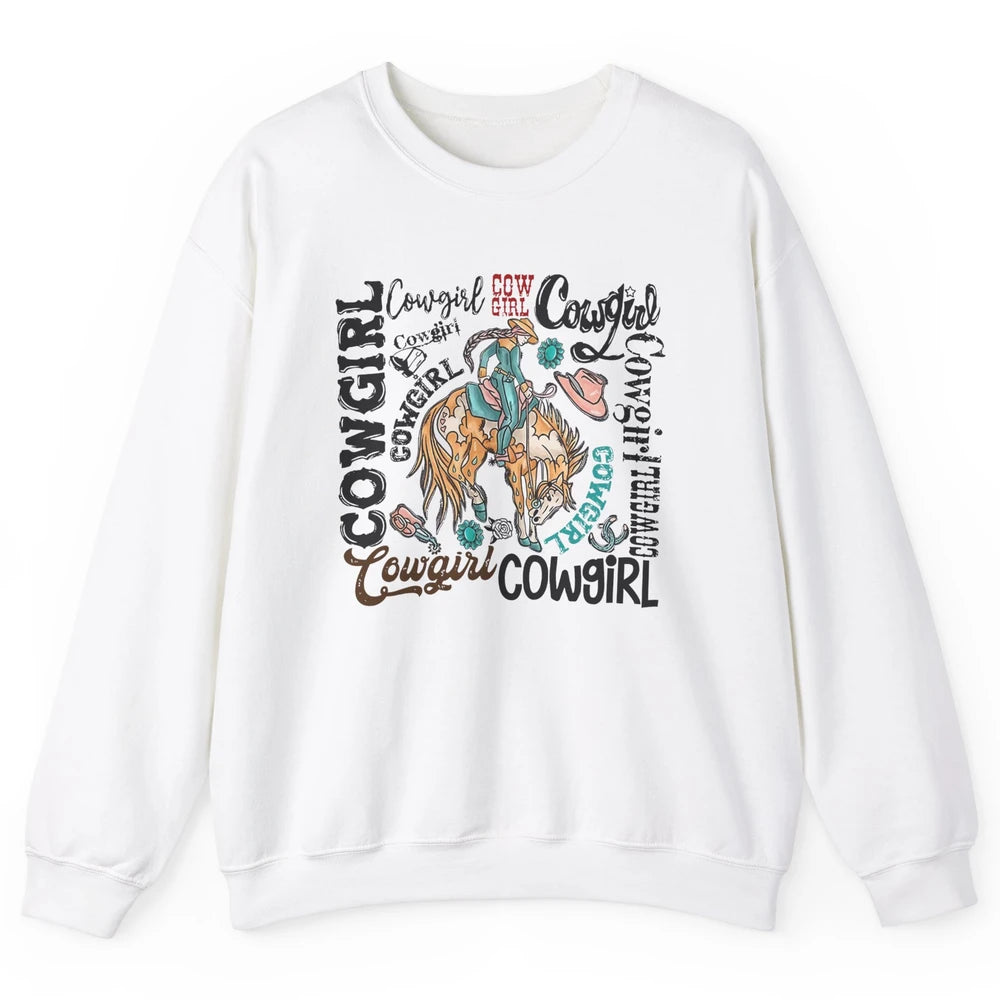 Retro Cowgirl Rodeo Wild Western Country Cowboy Hat Unisex Crewneck Sweatshirt