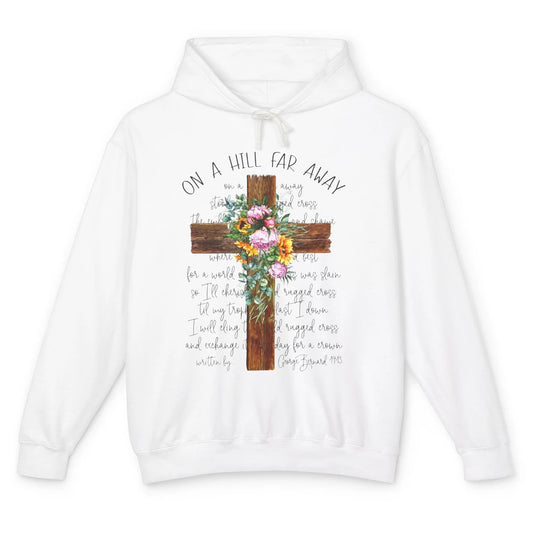 Floral Jesus Cross On Hill Far Away Old Rugged Cross Western Unisex Lightweight Hoodie