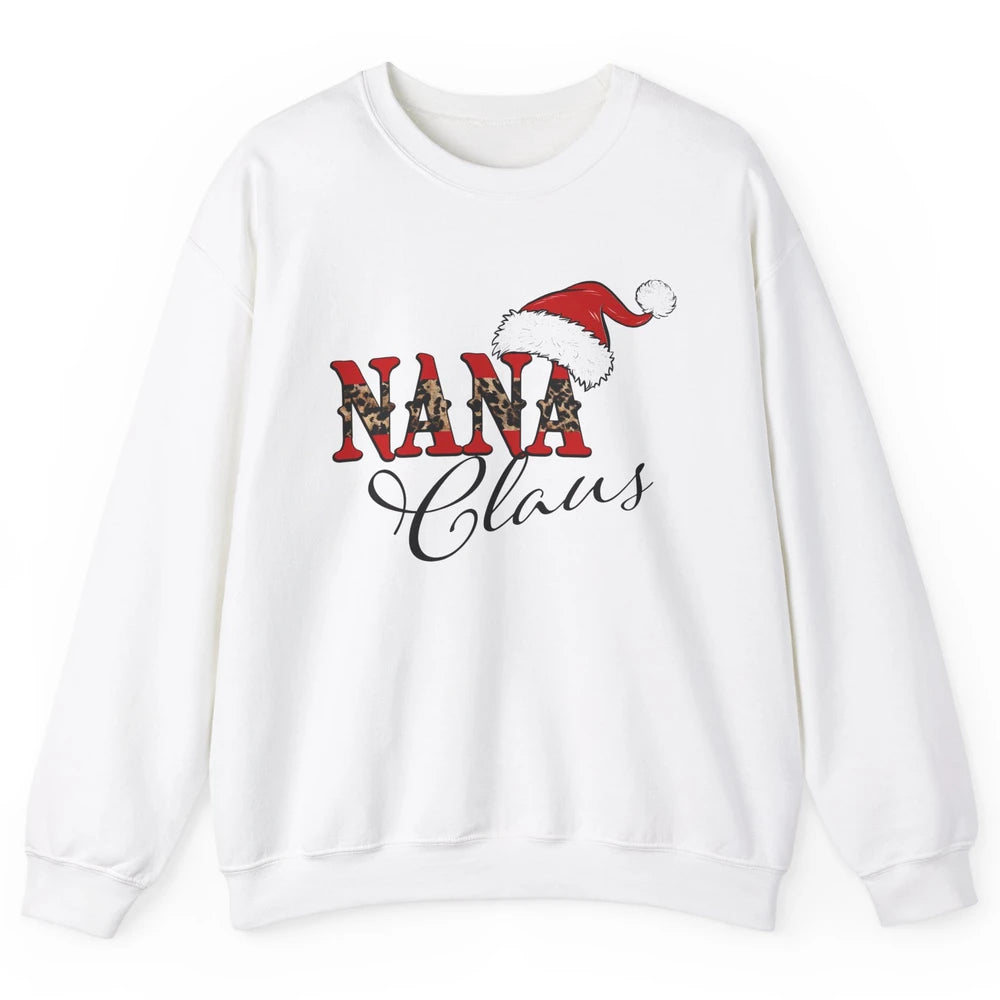 Nana Claus Western Nana Santa Hat Christmas Grandma Leopard Unisex Crewneck Sweatshirt