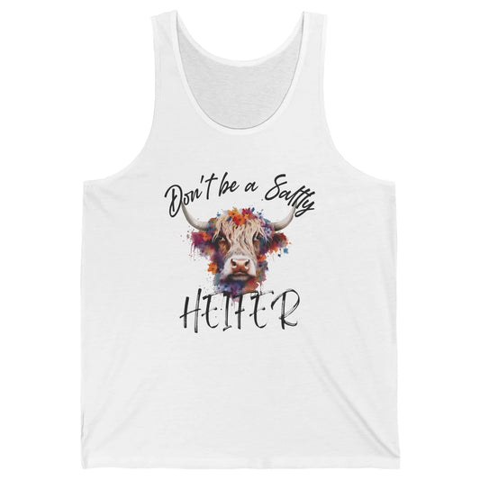 Floral Long Haired Cow Don't Be A Salty Heifer Western Farm Unisex Jersey Tank