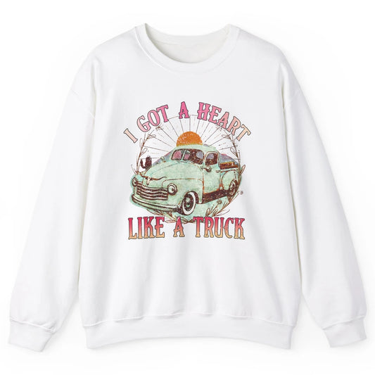 Retro Desert Sunset Truck I Got A Heart Like A Truck Western Unisex Crewneck Sweatshirt