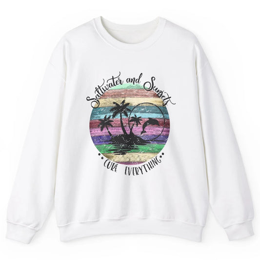 Retro Beach Sunset Saltwater and Sunsets Cure Everything Unisex Crewneck Sweatshirt