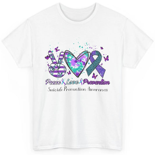 Peace Love Prevention Teal Purple Ribbon Suicide Awareness Classic Unisex T-Shirt
