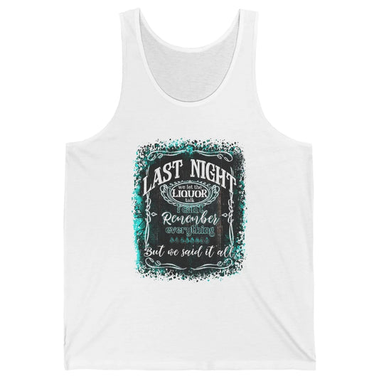Retro Desert Cow Skull Last Night We Let Liquor Talk Western Unisex Jersey Tank