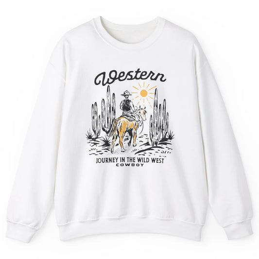 Retro Cowboy Riding Desert Sunset Western Journey Wild West Unisex Crewneck Sweatshirt