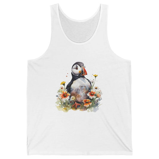 Funny Watercolor Penguin Colorful Wildflowers Field Animal Unisex Jersey Tank