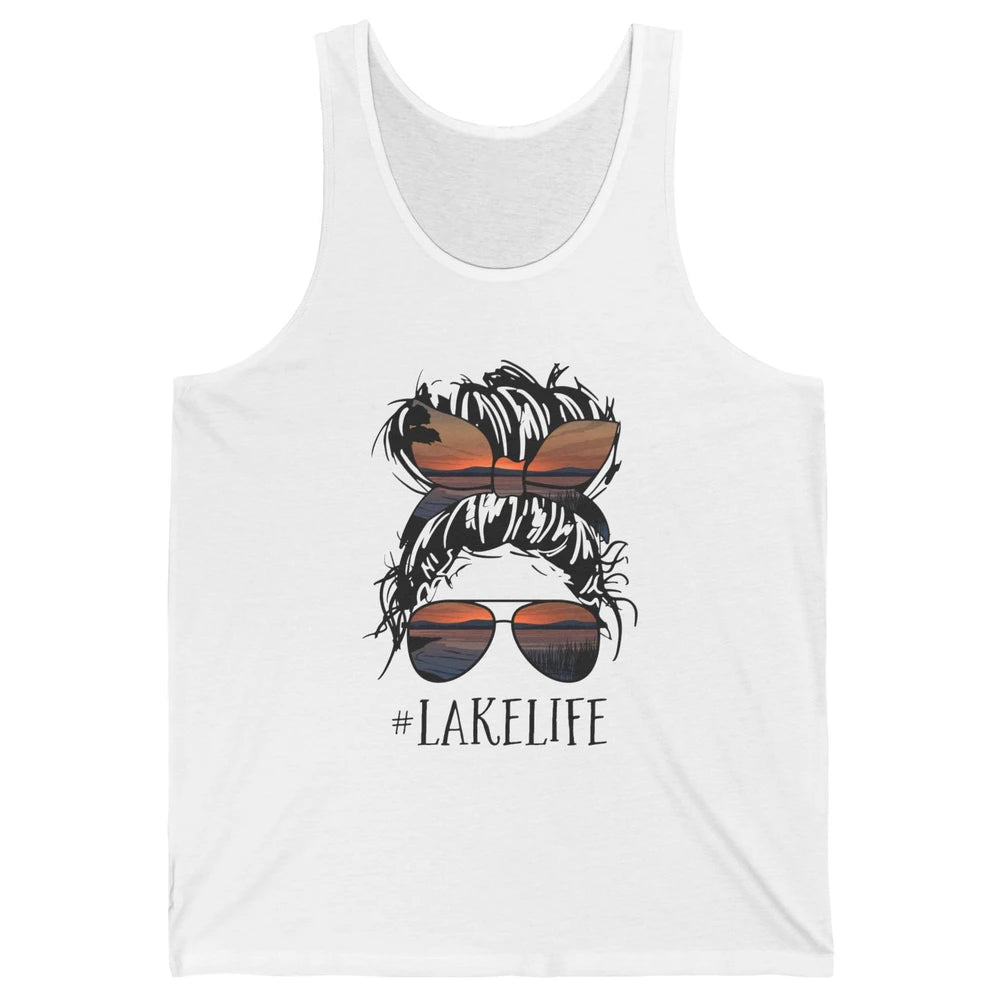 Lake Life Messy Bun Hair Girl Women Retro Lake Summer Gift Unisex Jersey Tank