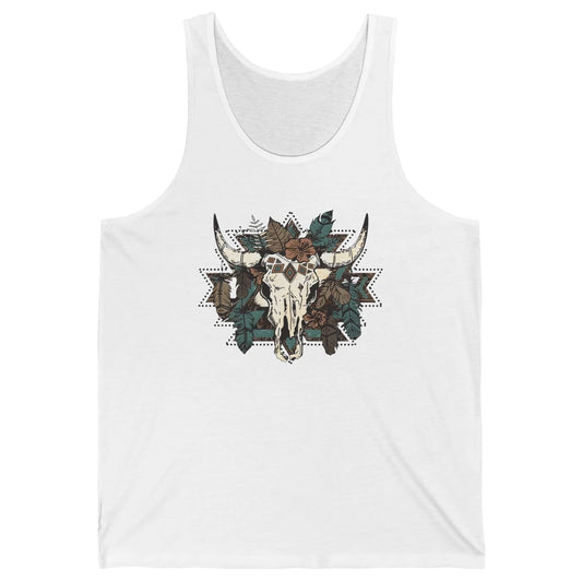 Retro Boho Bull Skull Aztec Desert Cactus Western Country Unisex Jersey Tank
