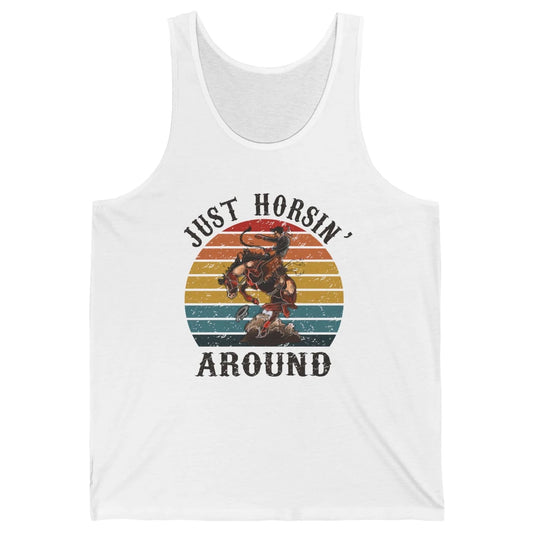 Retro Cowboy Ridin Horse Just Horsing Around Western Country Unisex Jersey Tank