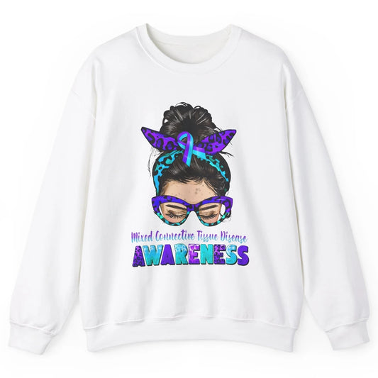 Mixed Connective Tissue Disease Ribbon Leopard Messy Bun Mom Unisex Crewneck Sweatshirt