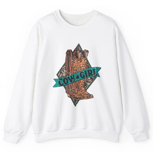 Retro Leopard Cowgirl Boots Western Country Cowboy Rodeo Dad Unisex Crewneck Sweatshirt