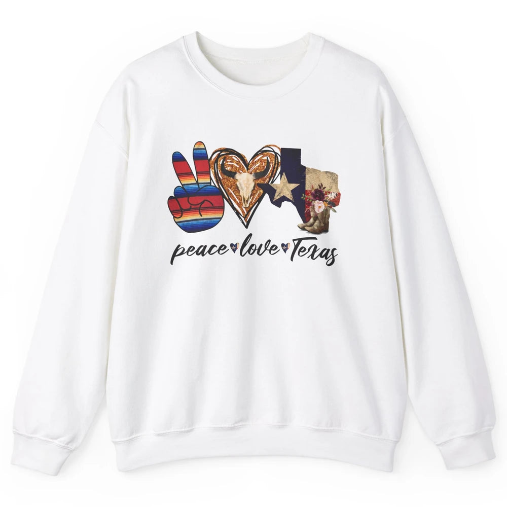 Retro Peace Love Texas Cowboy Boots Western Country Cowgirl Unisex Crewneck Sweatshirt