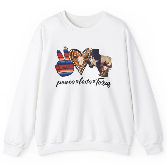 Retro Peace Love Texas Cowboy Boots Western Country Cowgirl Unisex Crewneck Sweatshirt