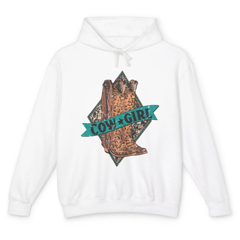 Retro Leopard Cowgirl Boots Western Country Cowboy Rodeo Dad Unisex Lightweight Hoodie