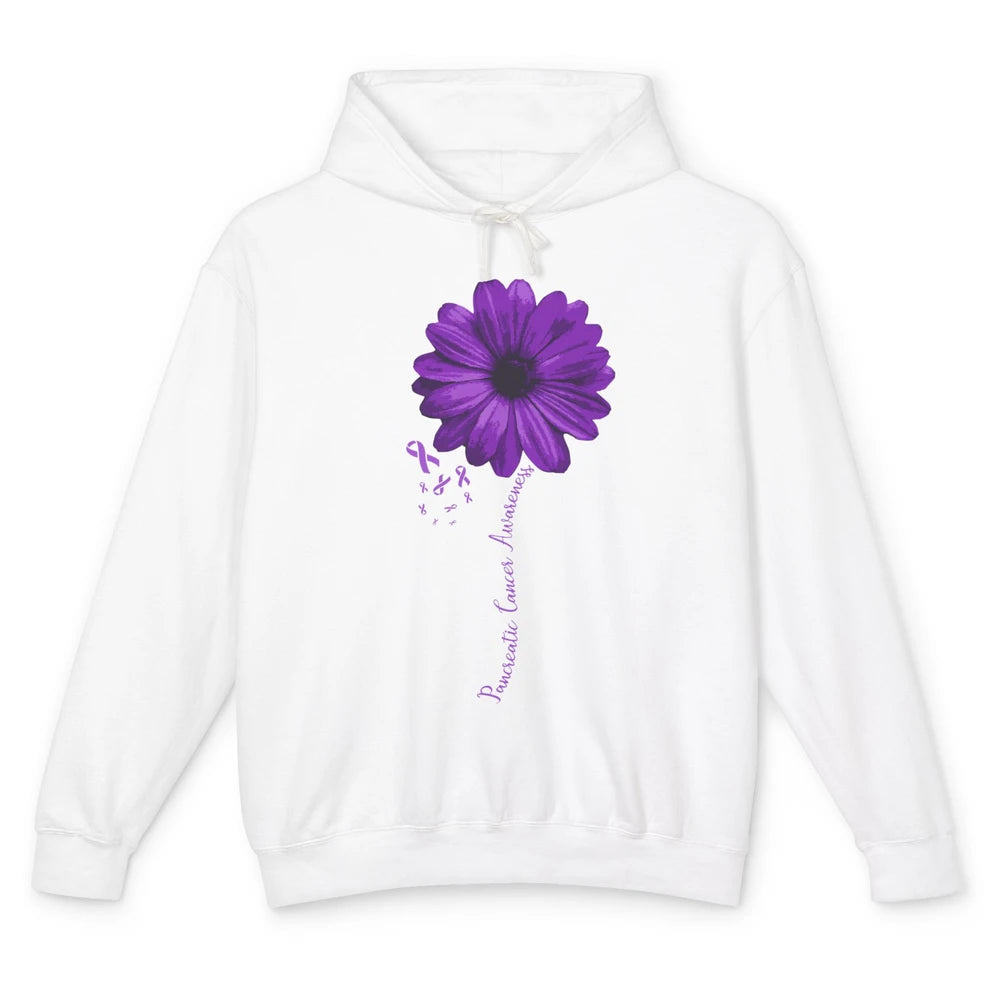 Pancreatic Cancer Awareness Purple Ribbon Daisy Flower Unisex Lightweight Hoodie