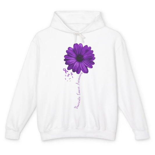 Pancreatic Cancer Awareness Purple Ribbon Daisy Flower Unisex Lightweight Hoodie