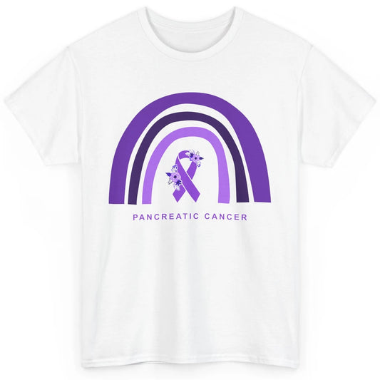 Pancreatic Cancer Awareness Floral Purple Ribbon Rainbow Classic Unisex T-Shirt