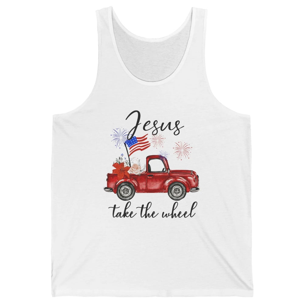 4th Of July Jesus Take The Wheel Red Truck Watercolor God Unisex Jersey Tank