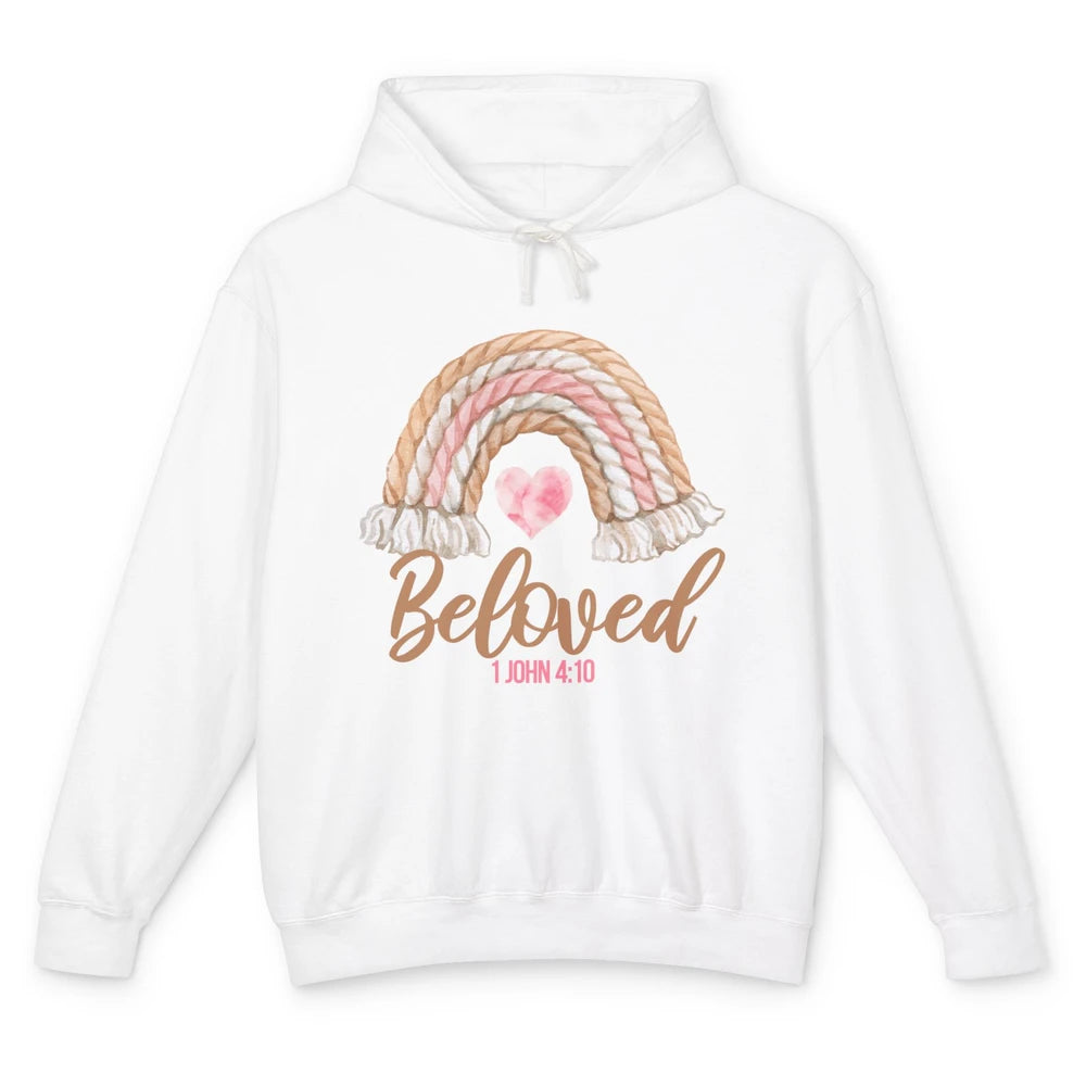 Beloved Christian Women Vintage Rainbow Bible Verse Heart Unisex Lightweight Hoodie