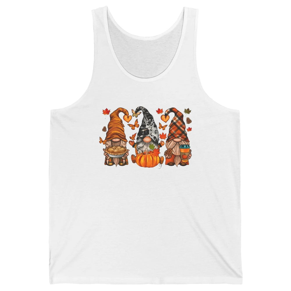 Retro Fall Gnomies Pumpkin Falling Leaves Thanksgiving Gnome Unisex Jersey Tank