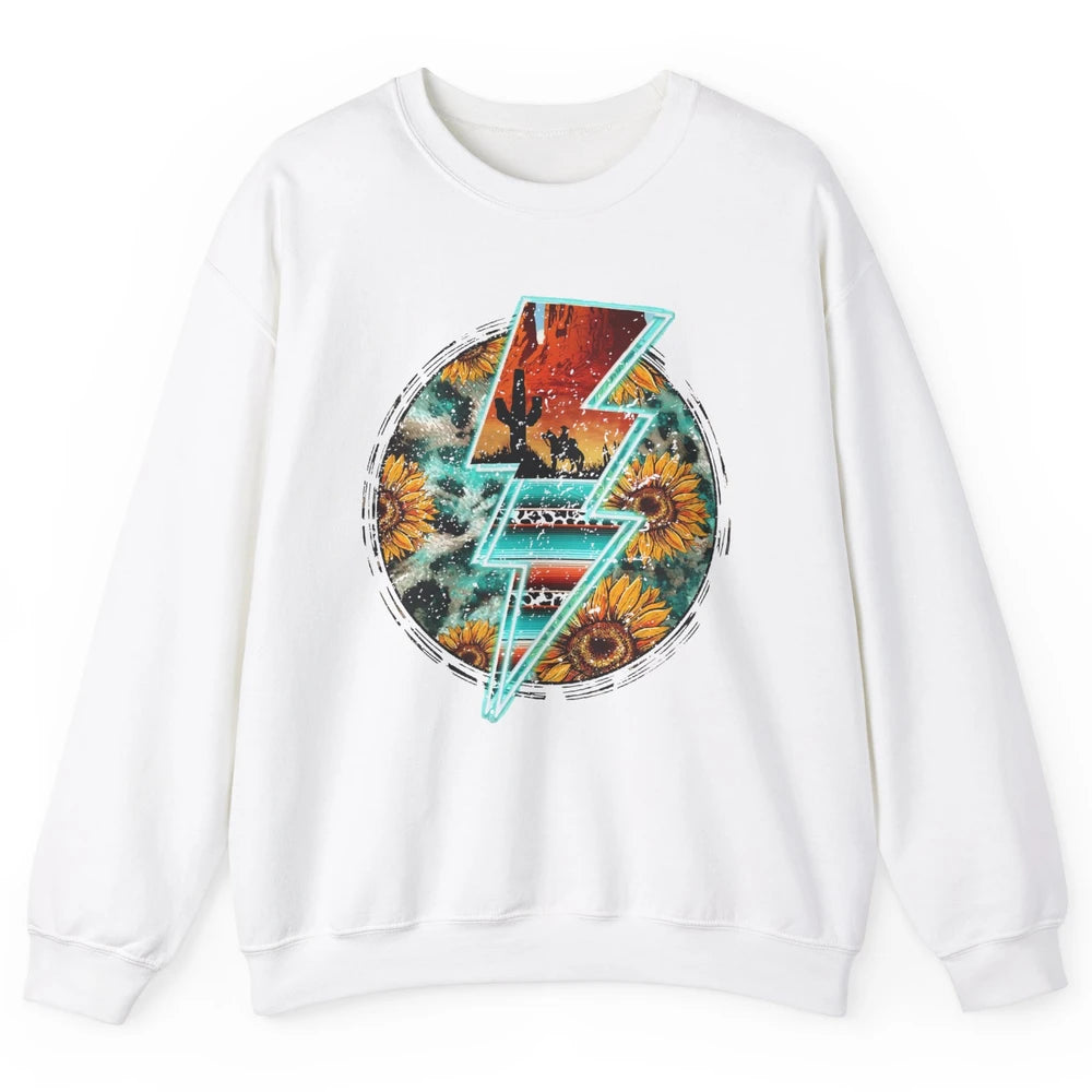 Sunflower Cowhide Cowboy Desert Lightning Bolt Western Girl Unisex Crewneck Sweatshirt