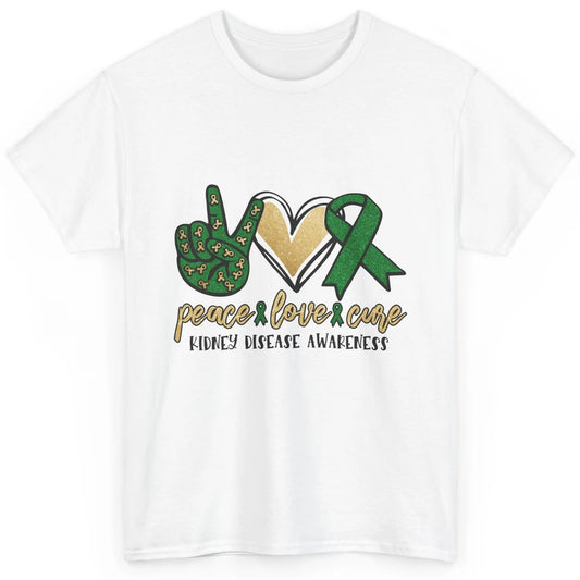 Peace Love Cure Kidney Disease Awareness Green Ribbon Heart Classic Unisex T-Shirt