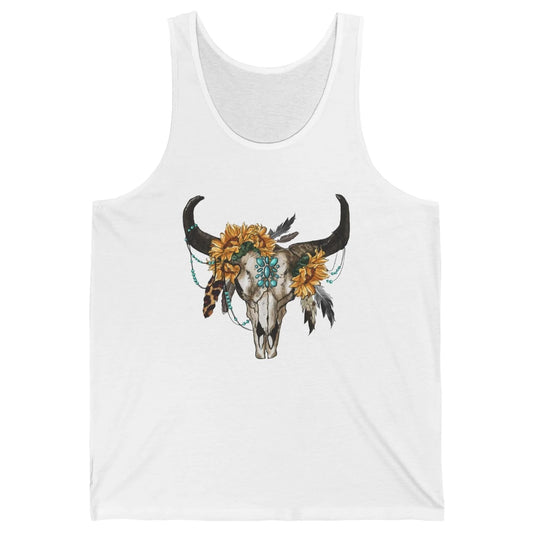 Retro Sunflower Boho Bull Skull Western Country Cowgirl Gift Unisex Jersey Tank