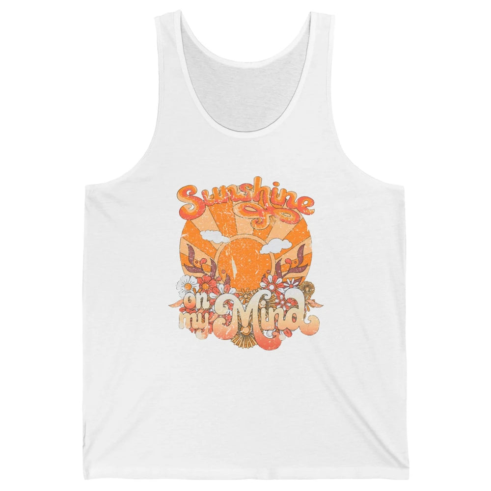 Retro Floral Rainbow Sunshine On My Mind Peace Hippie Girl Unisex Jersey Tank