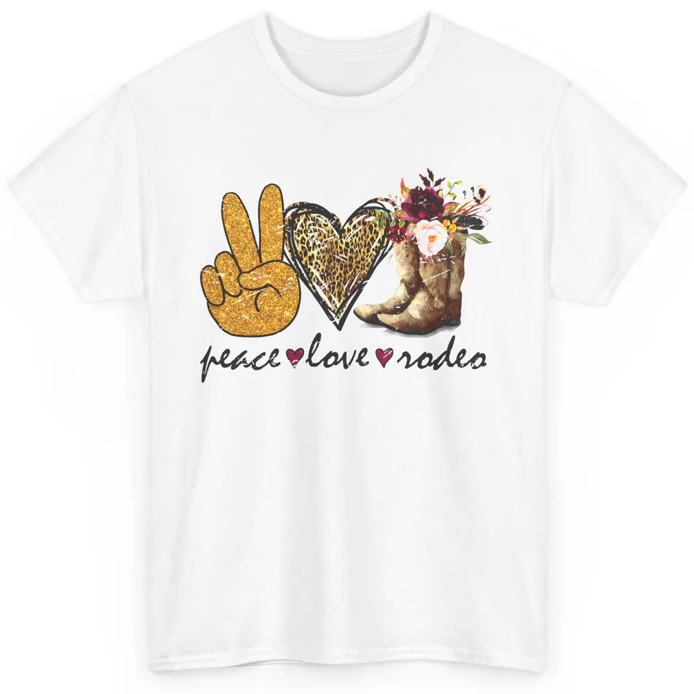 Retro Peace Love Rodeo Cowboy Boots Western Country Cowgirl Classic Unisex T-Shirt