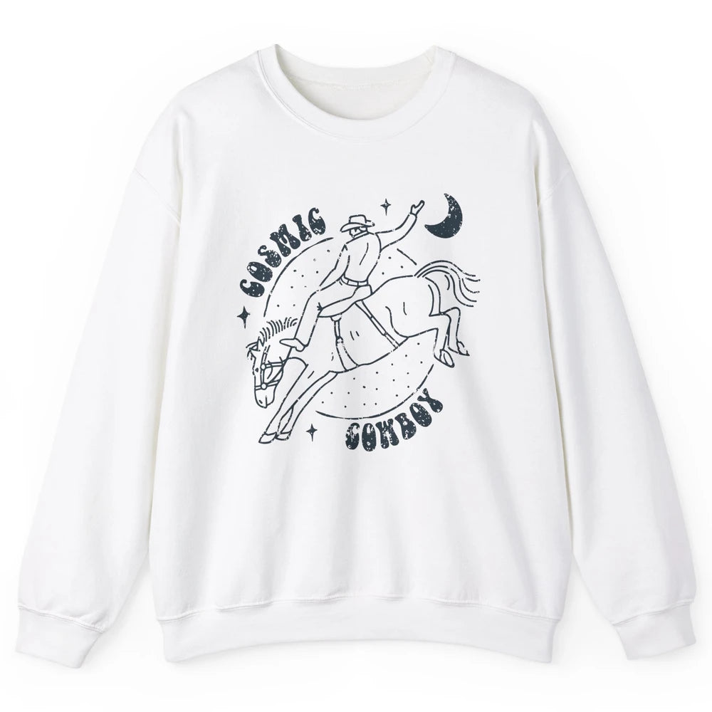 Retro Cowboy Riding Cosmic Cowboy Western Country Cowgirl Unisex Crewneck Sweatshirt