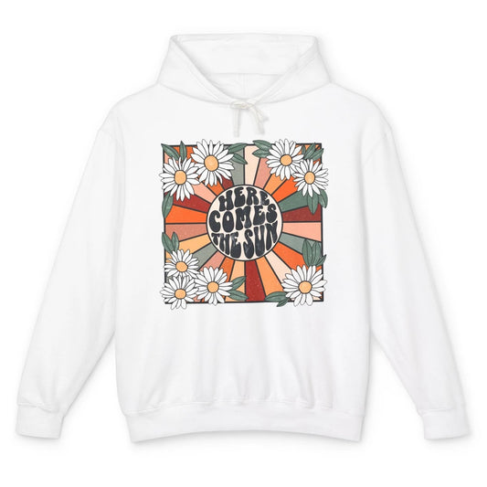 Retro Here Comes The Sun Sunshine Motivational Positive Mind Unisex Lightweight Hoodie