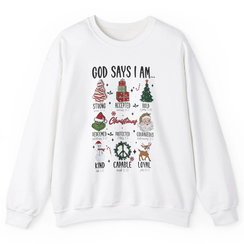 Retro Christmas God Says I Am Bible Verse Religious Boy Girl Unisex Crewneck Sweatshirt