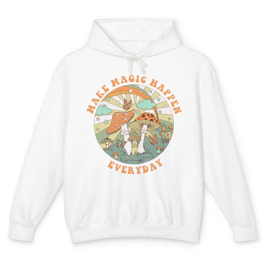 Retro Groovy Make Magic Happen Mushroom Hippie Botanical Unisex Lightweight Hoodie