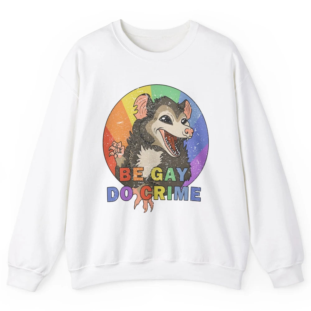 Retro Opossum Be Gay Do Crime Rainbow LGBTQ Pride Gay Unisex Crewneck Sweatshirt