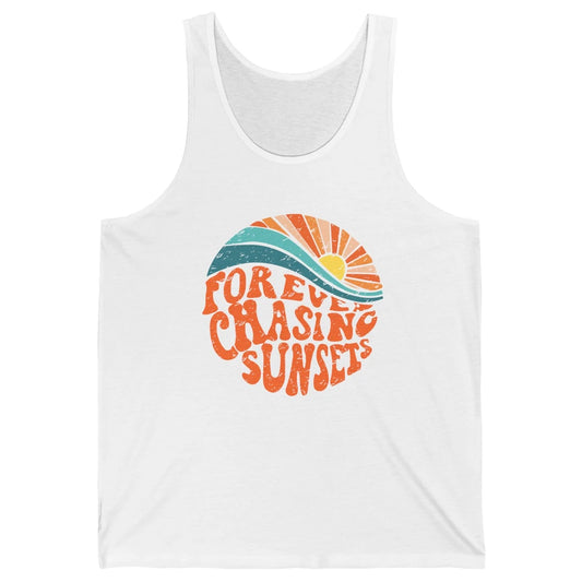 Retro Rainbow Forever Chasing Sunset Hippie Girl Peace Lover Unisex Jersey Tank