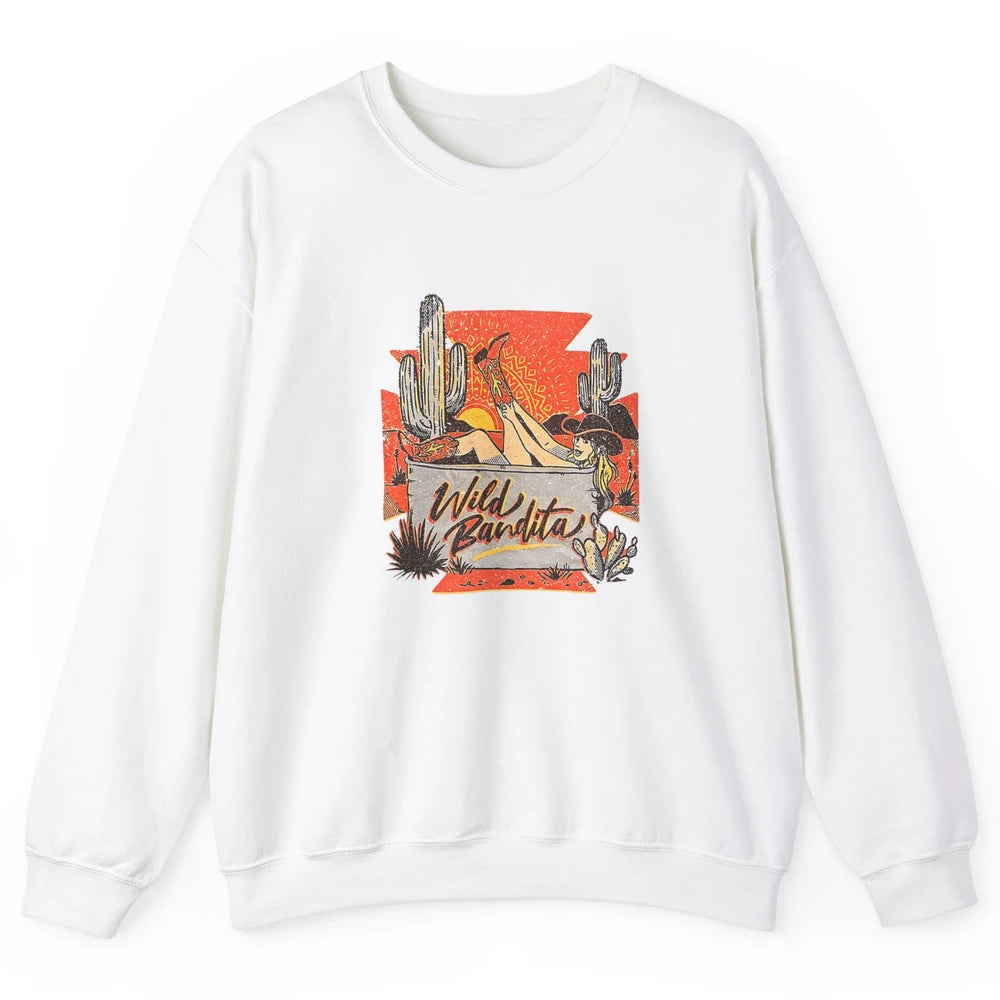 Retro Desert Cactus Cowgirl Hat Wild Bandita Cowboy Western Unisex Crewneck Sweatshirt