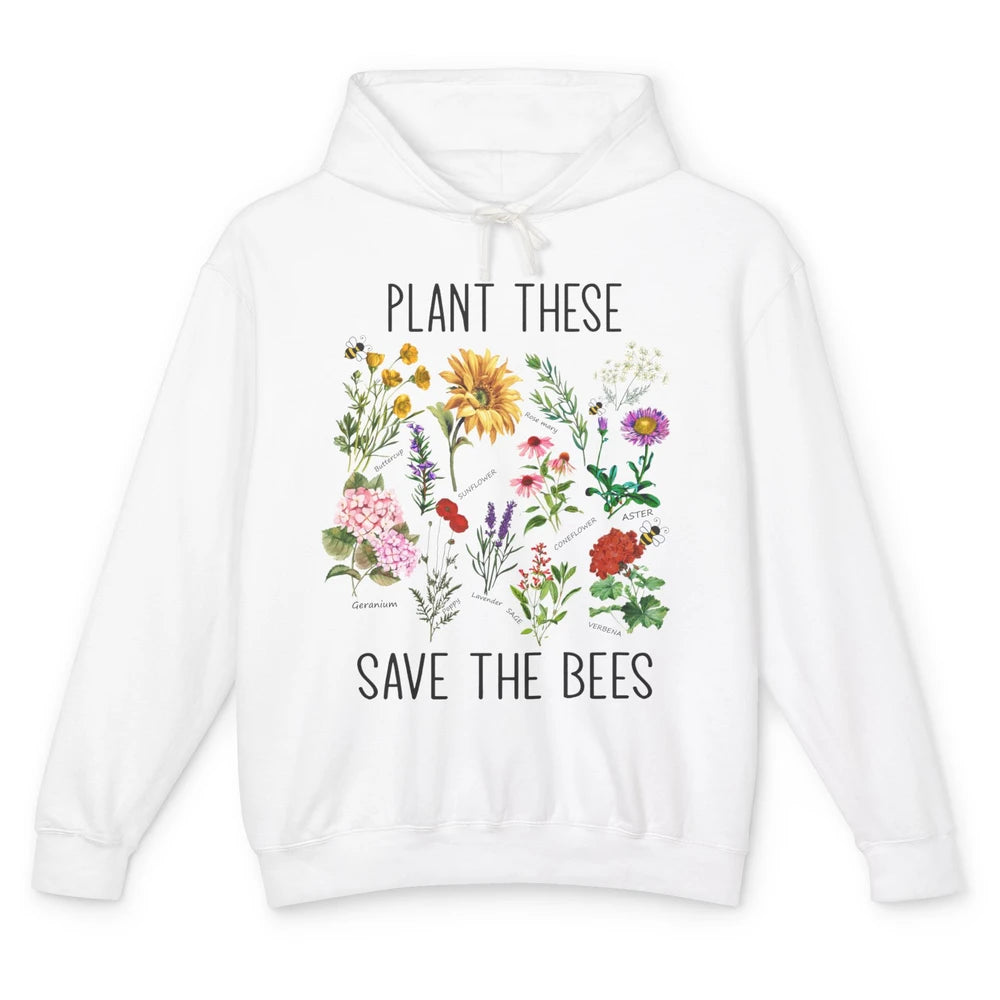 Retro Plant These Save The Bees Flowers Gardening Lover Gift Unisex Lightweight Hoodie