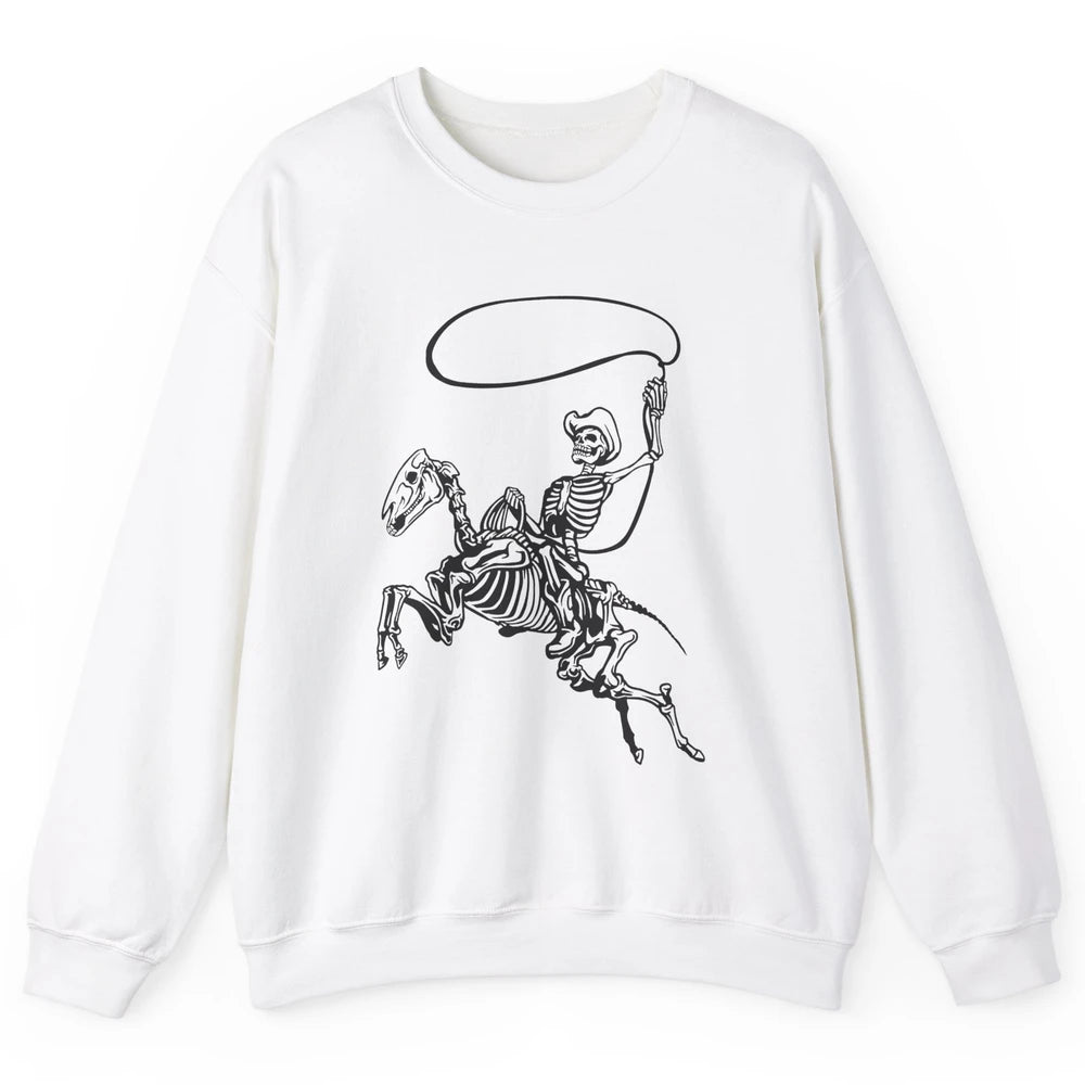 Retro Cowboy Skeleton Lassoing Western Country Horse Lovers Unisex Crewneck Sweatshirt