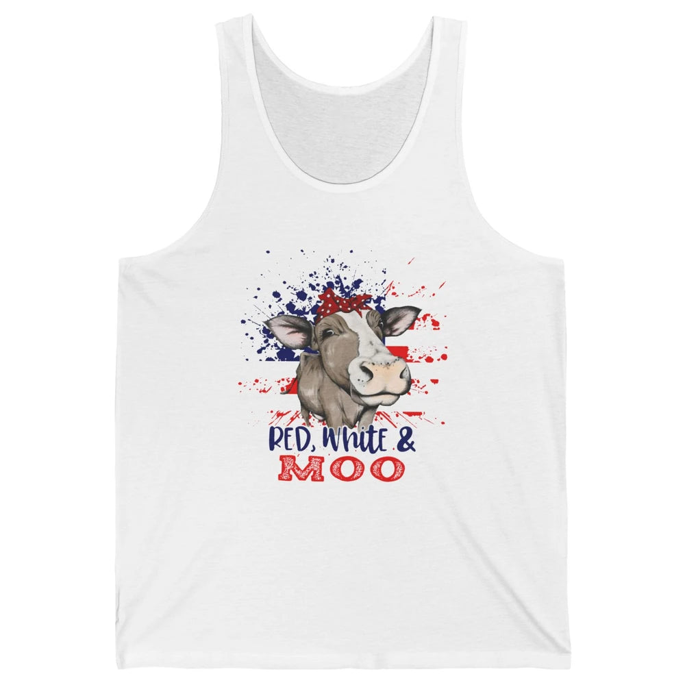 Red White Moo Cow America Flag 4th of July Patriotic Unisex Jersey Tank