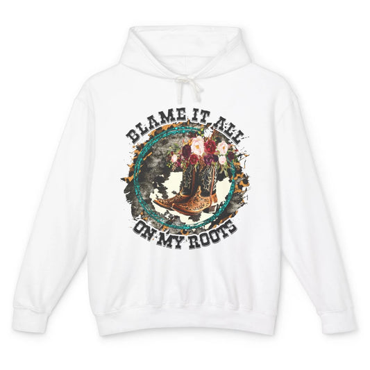 Retro Leopard Cowboy Boots Blame It On My Roots Western Girl Unisex Lightweight Hoodie