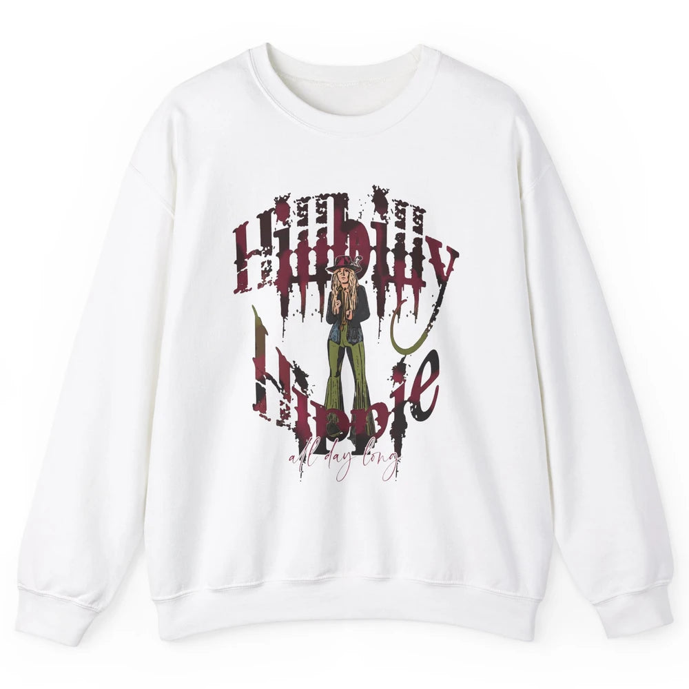 Retro Cowgirl Hillbilly Hippie All Day Long Western Country Unisex Crewneck Sweatshirt